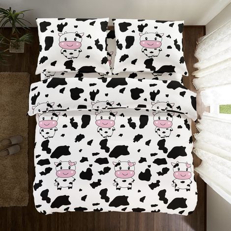 Parure de lit en coton 200x200 motif vache heureuse