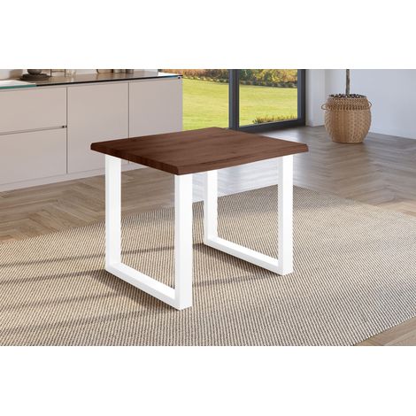 Esstisch Baumkante Holz-Optik Nussbaum 80 x 80 U-Gestell weiß JULIUS (1/5)