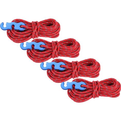 Ensemble de 4 cordes réfléchissantes pour tente, haubans de camping avec boucle en S (rouge) (1/5)