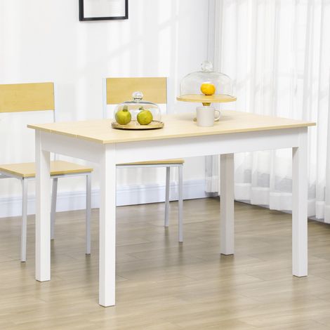 Mesa de comedor de diseño moderno bicolor con amplia superficie para 4-6 personas, fabricada en madera. Medidas: 119 cm de largo x 70 cm de ancho x 75 cm de alto.