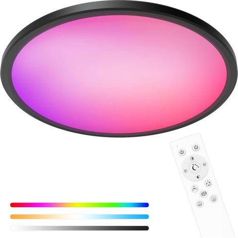 Plafonnier LED Dimmable avec Télécommande, 24W RGB Change Couleur Lampe Plafond, 3000K-6500K Rond Plafonniers, 2400LM Luminaire Plafonnier pour Chambre Salon Cuisine, Ø30cm