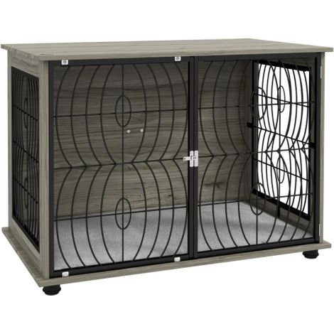 Large Dog Crate Furniture End Table with Washable Plush Cushion and Lockable Door - Stylish Pet Solution (1/5)
