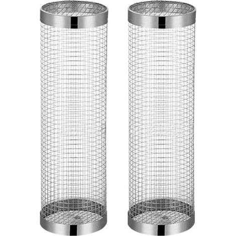 Paniers à Griller roulants 2 pièces, compatibles avec Le Gril extérieur, Tube de Filet Barbecue, Rotation Maille Ronde en Acier Inoxydable(2pcs L Grill Cage) 2pcs Cage - (1/5)