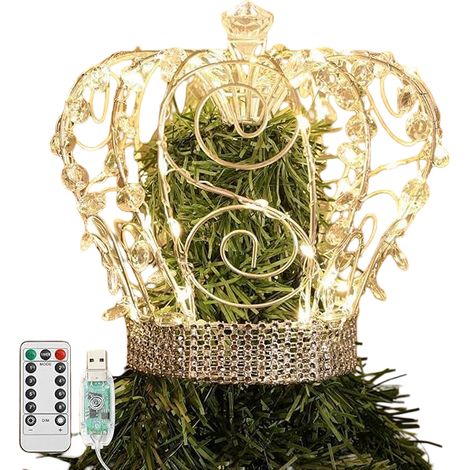 Punta albero Natale Corona LED Metallo USB Telecomando Argento (1/5)