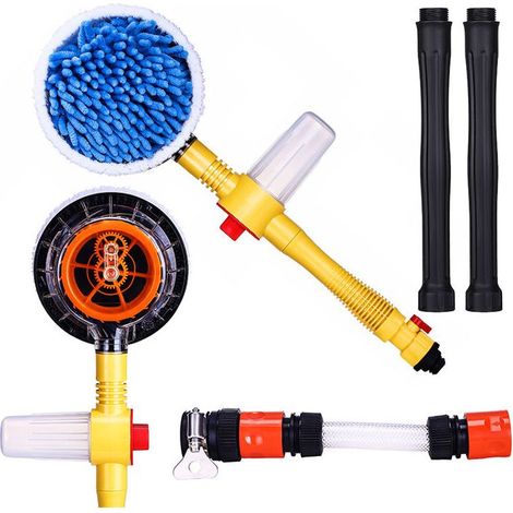 Brosse de Nettoyage de Voiture, Kit de Nettoyage de Voiture, Vadrouille Rotative à 360º, Microfibre Manche Long Brosse de Lavage de Voiture (Jaune) (1/5)