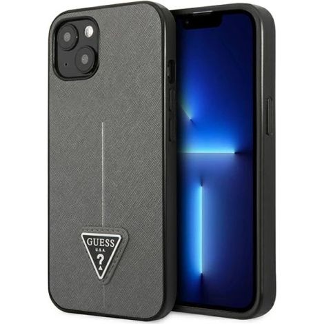 Coque rigide argentée Guess GUHCP13MPSATLG pour iPhone 13/14/156.1 avec logo Saffiano Triangle (1/5)