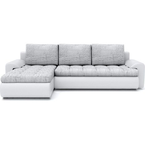 Tokyo Left Hand Facing Pleated Fabric Corner Sofa Bed - Light Grey & White