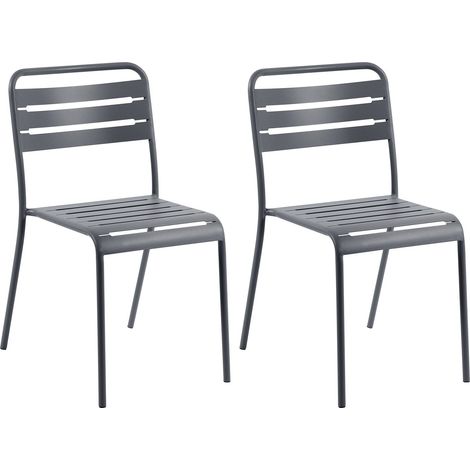 Gartenstuhl 2er Set LEFKADA Metall Dunkelgrau (1/5)