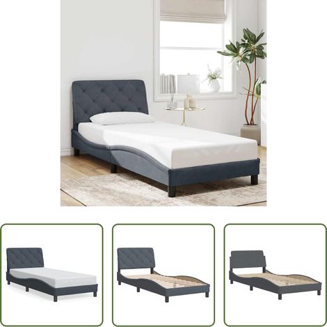 Oreiller de tête - Cadre de lit sans matelas gris foncé 90x200 cm velours (1/5)