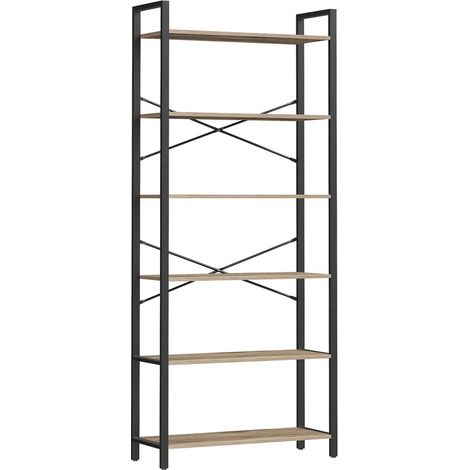 Vasagle – Bibliothèque industrielle 6 niveaux – Cadre en acier – Dimensions 30 x 80 x 186 cm – Marron caramel et noir d'encre – Charge max 50 kg (1/5)