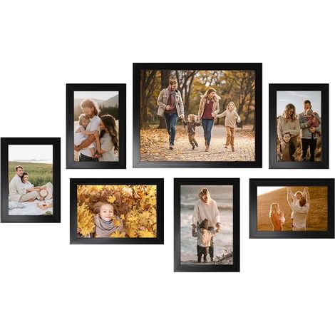 7 Pièces Cadre Photo 3 Tailles, Plusieurs Méthodes de Placement, Décoration Murale Plexiglas Cadre pour Puzzle pour Photos, Affiches, Puzzles (Noir) (1/5)