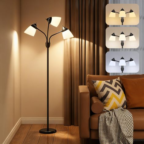 Arc Tree Floor Lamp with 3 Adjustable Rotating Lights and 3000K/4500K/6500K Colour Temperatures, Industrial Standing Lamp with Steel Frame for Bedroom Living Room, 155cm, Black