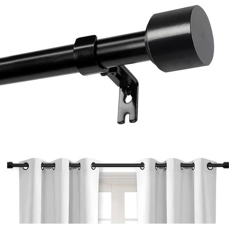 Tringle à rideaux extensible en métal noir de 122 à 213 cm de diamètre avec embouts simples avec supports de fixation pour fenêtres ou portes (1/5)