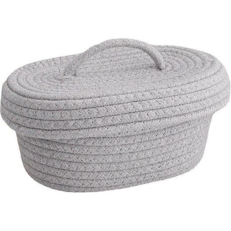 Boîte de rangement de bureau avec couvercle, panier de rangement en corde de coton faite main pour produits de maquillage, accessoires de cuisine, aiguilles à goûter, gris