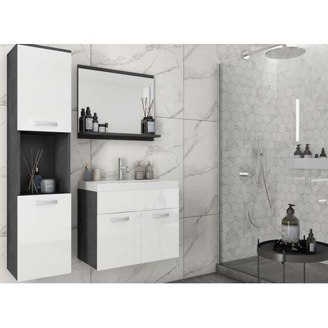 Ensemble meubles salle de bain design suspendu - Gris foncé et (1/4)