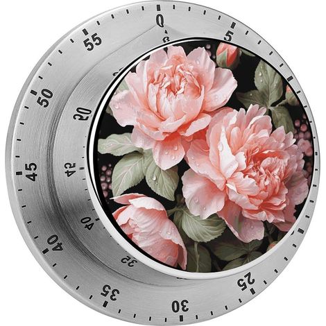 Minuteur Pivoine Rose, élégant, en acier inoxydable, magnétique (1/5)