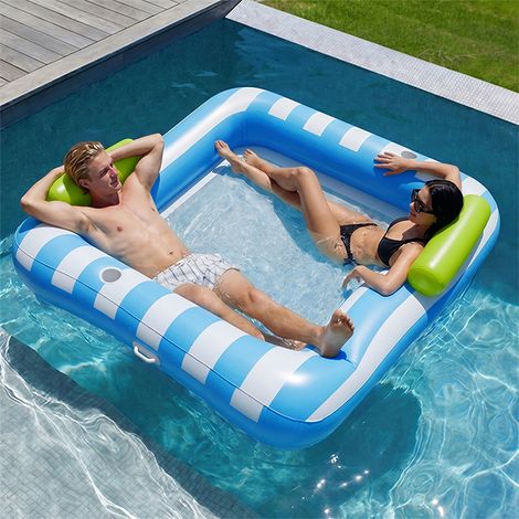 Nouveau Stripe Square gonflable lit d'eau piscine bain de soleil épaississement PVC Queen Size double lounge chair Floating Row (1/3)