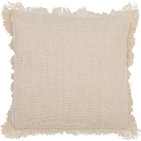 Coussin Déco à Franges "Mousseline" 45x45cm Beige Clair (1/4)
