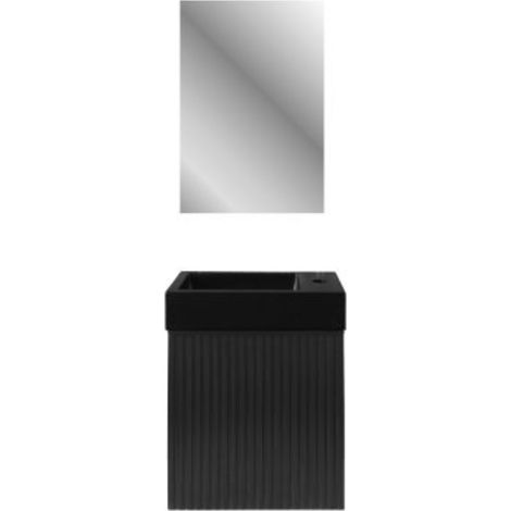 BELVIT Waschbecken Set Mattschwarz 40 cm mit Unterschrank in Schwarzer Eiche platzsparend modern (1/5)