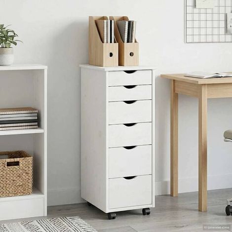 Meuble de Rangement sur Roulettes 34 x 39 x 93,5 cm en Bois de Pin Massif Blanc - Armoire de Cuisine avec Portes et Étagères Ajustables (1/5)
