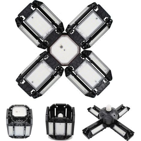 LED lumière de garage, Éclairage de garage à LED, plafonnier de l'atelier à réglable, éclairage E27 6000K, avec plusieurs panneaux réglables,15000 lumens, stockage de l'atelier de garage(noir) ,P10 (1/3)
