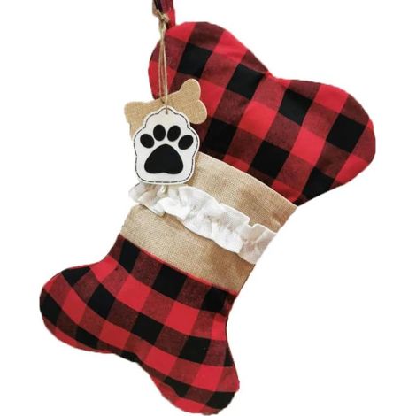 Chaussettes de Noël mignonnes et grandes en forme d'os à suspendre, idéales pour décorer un chien pendant les fêtes de fin d'année ou comme accessoires cadeaux. (1/5)
