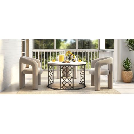 Modenuit 2-teiliges Beistelltisch-Set mit MDF-Marmorplatte, Metallgestell, Gold-Weiß oder Schwarz-Weiß, für Wohnzimmer und Balkon (1/5)