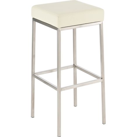 Sgabello da bar dal design moderno con comoda seduta sintetica color crema e gambe in acciaio inox spazzolato 100000643