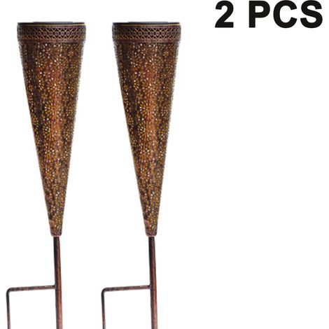 Lot de 2 lampes solaires, piquet conique décoratif, métal résistant IP44, pour jardin terrasse allée (1/5)