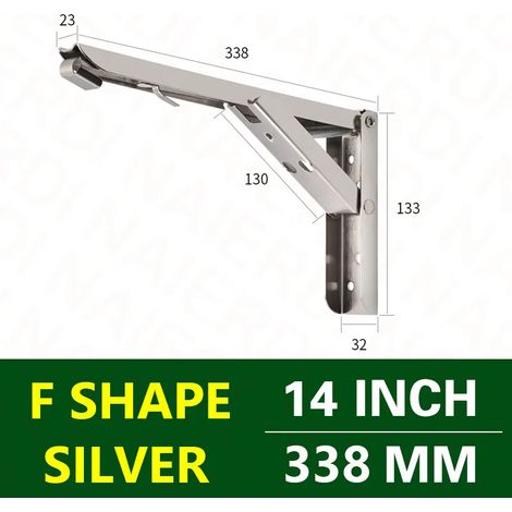 (Argent 35,5 cm - Espagne) 2 équerres triangulaires pliables, support robuste, réglables, fixation murale, pour banc, table ou étagère, quincaillerie pour meubles (1/5)
