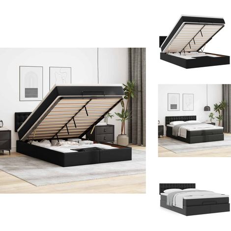 Ottoman-Bett mit Matratze Schwarz 140x200 cm Kunstleder - Ottoman-Bett - Ottoman-Betten - Bettrahmen - Bettgestell (1/5)