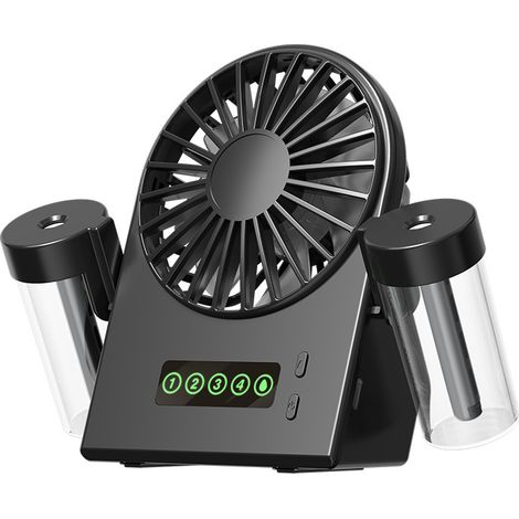 Ventilateur de table avec humidificateur à double buse, ventilateur portable à 4 vitesses de vent, ventilateur silencieux avec affichage LED - Noir