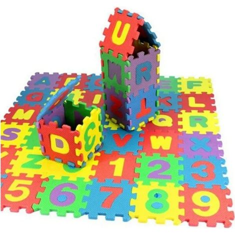36 pièces Tapis de jeu en mousse, dalles EVA emboîtables 25 x 25 cm avec lettres et chiffres, sol puzzle pour enfants (1/5)
