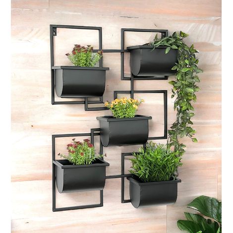 DanDiBo Kräuterregal Küche Wand Metall Schwarz 96525 Wandregal Blumenregal Pflanzenhalter Wandblumenhalter Modern (1/5)