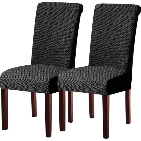 Stuhlhussen 2er Set, Stretch Jacquard, abnehmbar, waschbar, schwarz (1/5)