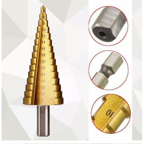 Foret Pagode - Acier Rapide Revêtement Titane - Pour Aluminium Bois Plastique Cuivre - Tige Triangulaire - Lot De 6 (1/4)