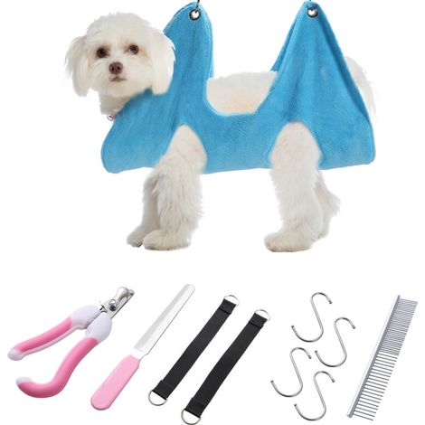 Hamac De Toilettage Pour Chien De Compagnie 5 En 1 Pour Petits, Moyens Et Grands Chiens Et Chats Pour Le Bain Et La Coupe Des Ongles Avec Peigne Coupe-Ongles Bleu S (1/5)