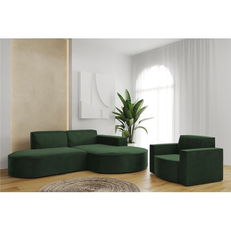 Sofa Set 2-teilig Sessel und Ecksofa PALMA XS Stoff Opera Grün Ottomane Rechts (1/3)