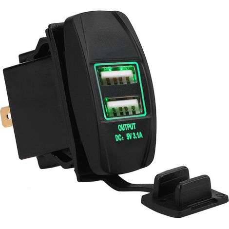 Caricabatterie da auto impermeabile da 12-24 V 3,1 A con doppie porte USB e LED verde (1/4)