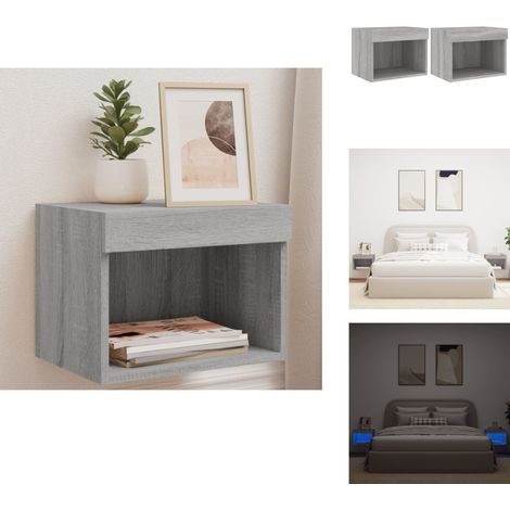 Tables de chevet murales avec lumières LED 2 pcs sonoma gris - Table De Chevet Murale - Luminaire Led - Meubles Tv - Éclairage Rgb - Rangement Nuit (1/5)
