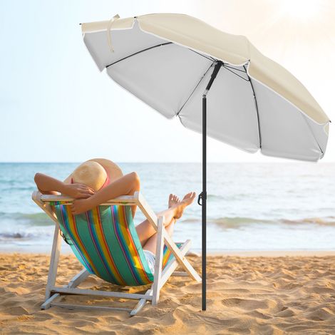 WOLTU Ø175cm Sonnenschirm, Gartenschirm UV-Schutz Strandsonnenschirm UPF 50, Höhen- und Neigungsverstellbar, Tragetasche, für Balkon Garten, Strand, Beige