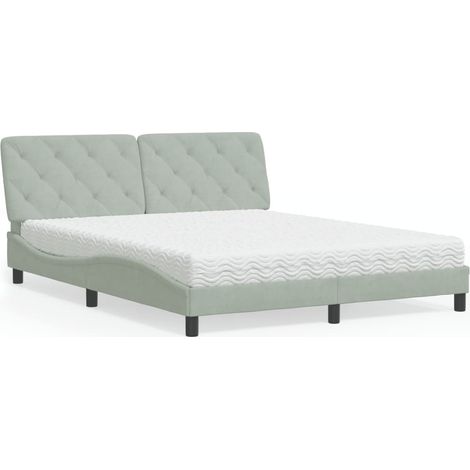 Bett mit Matratze Hellgrau 160x200 cm Samt