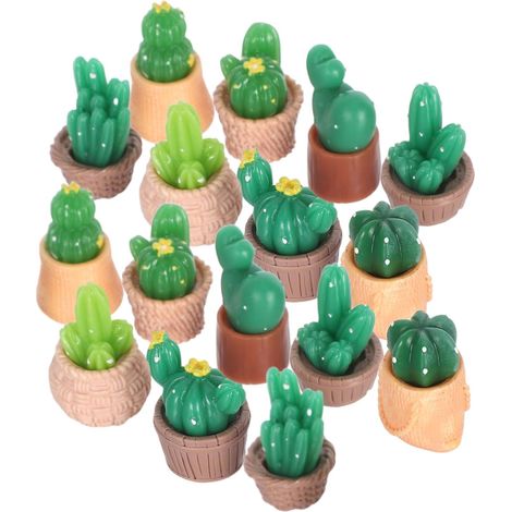 16 Pièces Mini Cactus Figurines Résine Tropicales Décoratives pour Bureau Maison DIY Micro Paysage Cake Topper (1/5)