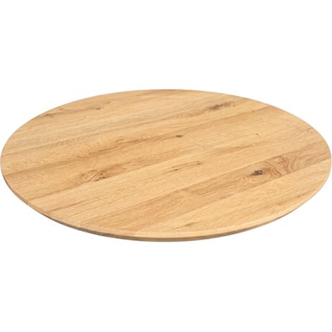 Plateau de Table Rond en Chêne Massif pré-huilé, Ø 80 x 2,5 cm (1/5)