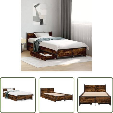 Cadre de lit - Cadre de lit avec tiroirs sans matelas chêne fumé 75x190 cm (1/5)