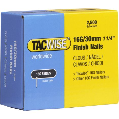 Tacwise 0293 16G 30mm Finish Nails Galvanised 2500 Pack DBN600ZJ DFN50V GFN64V