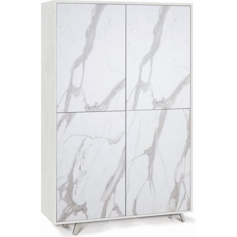 Mobile 4 Ante 108L x 41P x h161 – Finitura Bianco Opaco e Marmo Calacatta – Sarmog (1/2)
