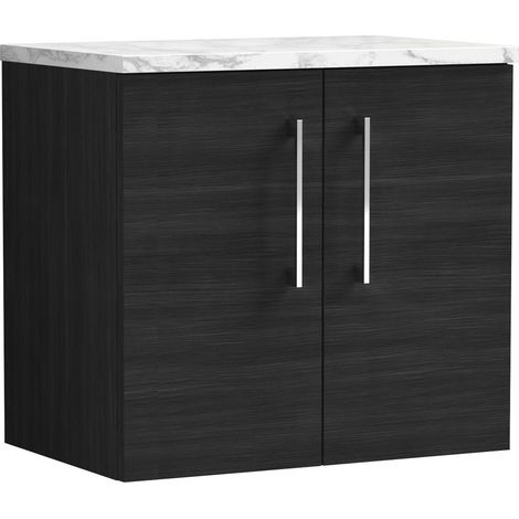 Balterley Bramshall 600mm Wall Hung 2 Door Vanity Unit & Laminate Worktop for Modern Bathroom Storage - Charcoal Black