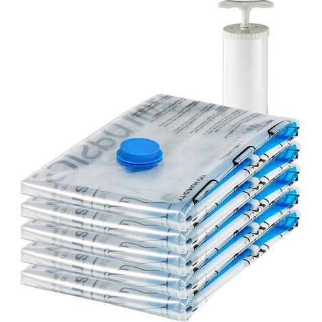 Grands sacs de rangement sous vide avec pompe manuelle, lot de 5 sacs de compression hermétiques pour vêtements, gain de place pour les voyages et l'organisation des placards, 80 x 60 cm-AquaForge (1/5)