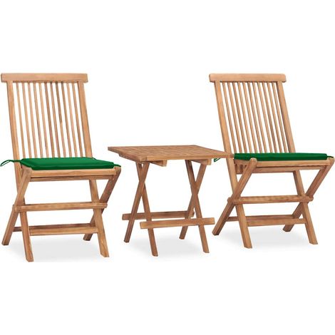 Ensemble à manger de jardin pliable avec coussin 3 pcs-Salon de jardin-Ensemble repas d'extérieur Teck 592216 (1/5)